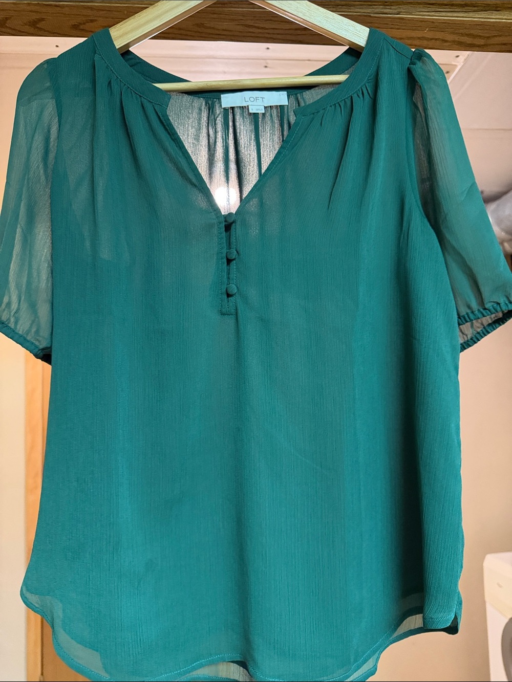 LOFT Teal Short-Sleeve V-Neck Blouse